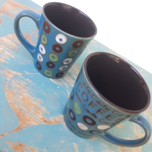 Vintage Mugs Coffee Cups Ceramic Teal Green Set of 2 Donuts Cheerios VTG - Picture 6 of 10